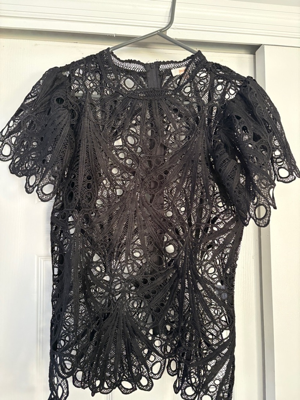 Peach Couture Black Crochet Lace Short Sleeve Top